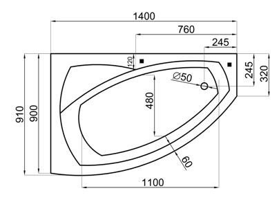 ПОЛЬША POLIMAT угловая ванна FRIDA 140x90 см + сифон