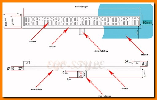 KESMET odpływ liniowy 80 cm przyścienny 10 wzorów