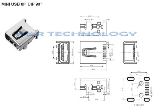 РАЗЪЕМ MINI USB 90 DIP 8P 8PIN ZTE LENOVO HUAWEI