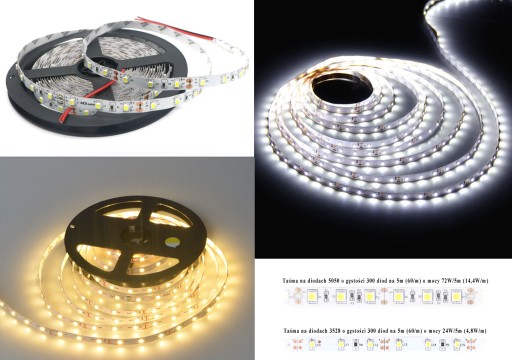 Listwa Taśma LED 3528 SMD - 300 LED IP20 5m ZIMNA