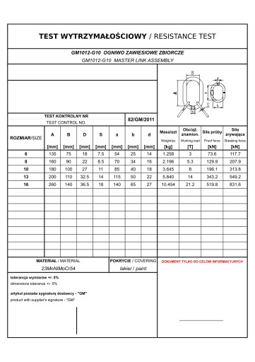 KLASA 10 OGNIWO ZAWIESIOWE ZBIORCZE 6 mm 3T ATEST