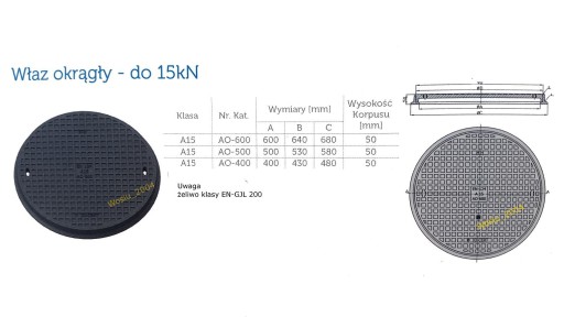 ЧУГУННЫЙ круглый канальный люк AO500 Крышка септика