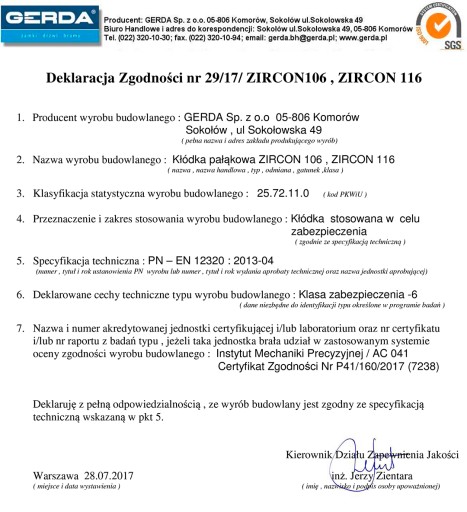 Сертифицированный навесной замок GERDA 116 Циркон кл. 6, 3 ключа