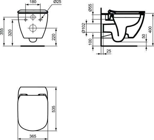 Чаша/корпус IDEAL STANDARD TESI AQUABLADE SLIM + плавно закрывающееся сиденье