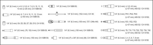 НАБОР 56 шт. YATO YT-1450 КЛЮЧИ ТОРЦЕВЫЕ 1 + 6-22