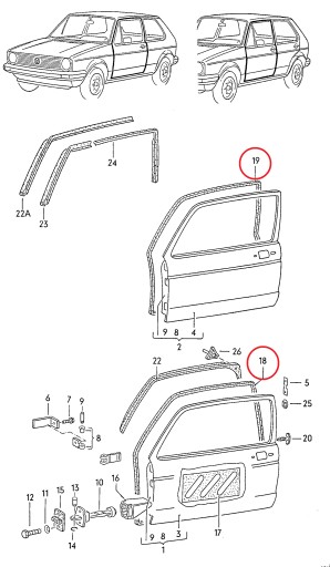 Уплотнитель двери VW Golf 1 / Caddy 1 / Jetta Mk1