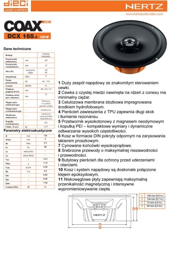 HERTZ DCX 165.3 16–17 см, 120 Вт АВТОМОБИЛЬНЫЕ КОЛОНКИ