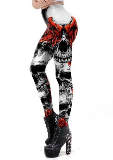 WYSZCZUPLAJĄCE LEGGINSY 3D Róża czaszka S
