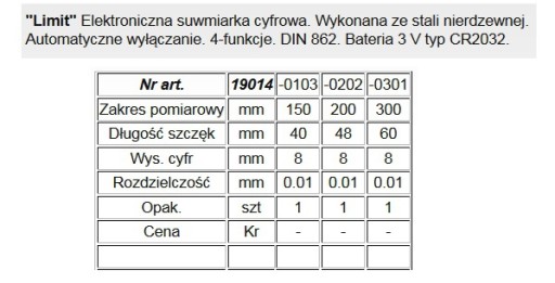 ОГРАНИЧИТЕЛЬНЫЙ ЦИФРОВОЙ СУППОРТ 150 мм 190140103