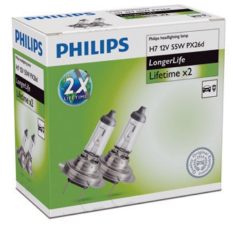 2x ГАЛОГЕННЫЕ ЛАМПЫ PHILLIPS LONGER LIFE H7 12 В 55 Вт