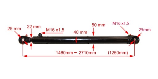 SIŁOWNIK HYDRAULICZNY CYLINDER SKOK 1250 L= 1460mm