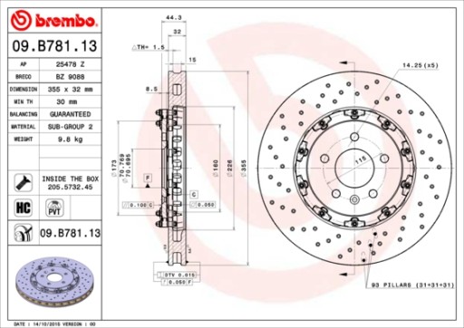 ПЕРЕДНИЕ ДИСКИ BREMBO ASTRA J GTC OPC 355мм x 32мм