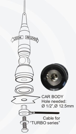 АНТЕННА SIRIO TURBO 800 CB 85 см РЕГУЛИРУЕМАЯ, кабель 4 м