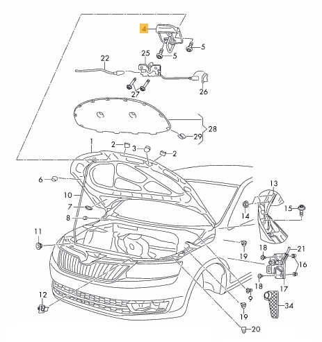 ЗАМОК КАПОТА SKODA RAPID 13-17 ОРИГИНАЛ
