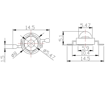 Светодиод питания 1 Вт красный DEEP RED 660 нм 35 мил powerLED темно-красный