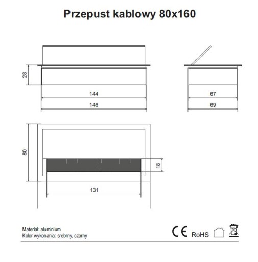 АЛЮМИНИЕВЫЙ КАБЕЛЬНЫЙ ВВОД СНЯТЫЙ 160x80MM x5 ШТ.