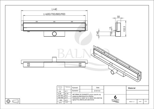 Balneo - W-DRAIN Настенный линейный слив 60 см Wdrain60