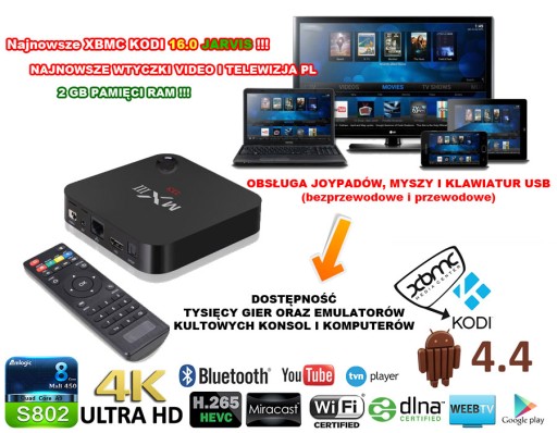 Smart TV BOX ANDROID 4x2 ГГц 2 ГБ ОЗУ KODI XBMC