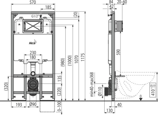 Каркас унитаза скрытого монтажа Alcaplast slim AM1101/1200