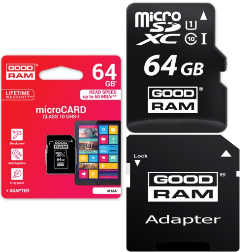 Карта microSD 64 ГБ GOODRAM MICRO SDXC SDHC +ADA 10 КАРТА ПАМЯТИ 64 ГБ