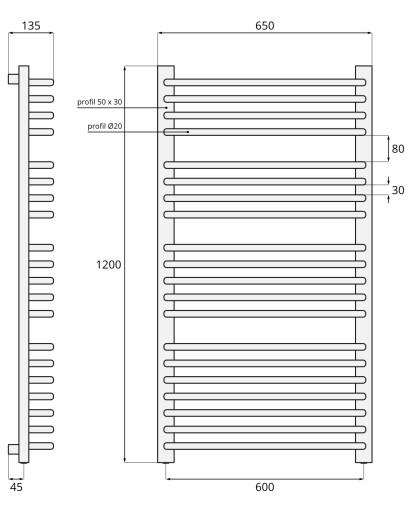 120x65 Радиатор Era - ГРАФИТ / RAL 9005 ЧЕРНЫЙ МАТОВЫЙ