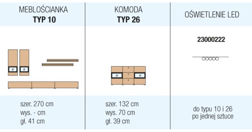 Nowoczesna Komoda BAROS 26 Opcja LED RGB! 3 kolory