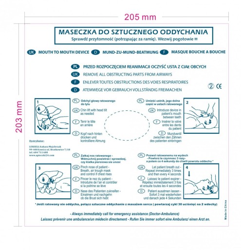 Maseczka ustnik do sztucznego oddychania M1 100szt