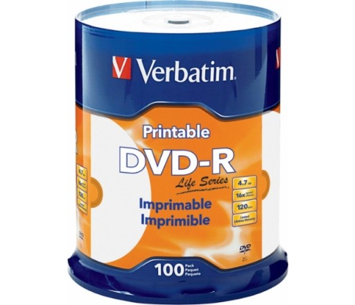 Диски Verbatim DVD-R для печати фотографий, 100 шт., без идентификатора