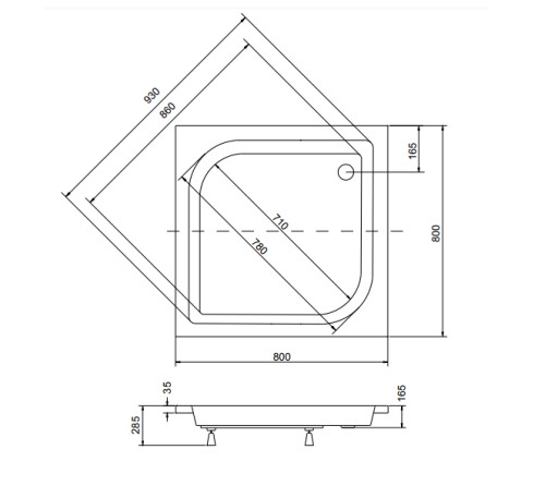 BRODZIK GŁĘBOKI KWADRATOWY 80x80x15+OB+KLIK-KLAK