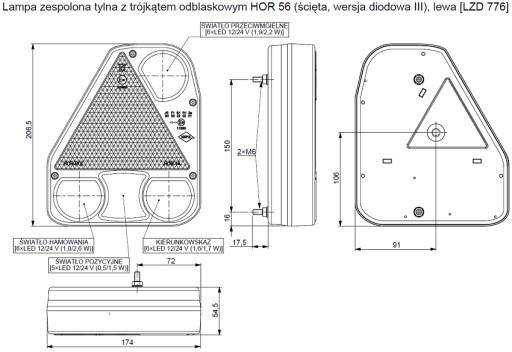 ФОНАР ЗАДНИЙ ЛЕВЫЙ С ТРЕУГОЛЬНИКОМ LED LED LZD 776