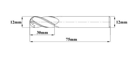 ТВЕРДОСПЛАВНАЯ ФРЕЗА ТВЕРДОСПЛАВНАЯ 12x12x30x75мм 12мм 4F HRC45