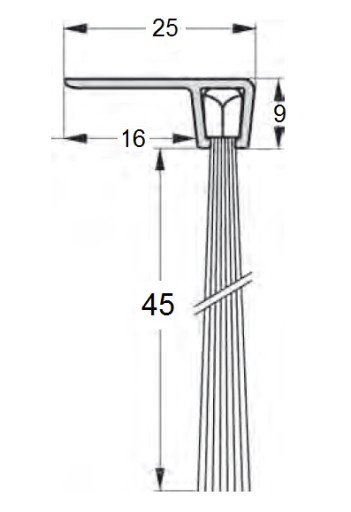 Щеточный уплотнитель для дверей Д-1000мм В-45мм