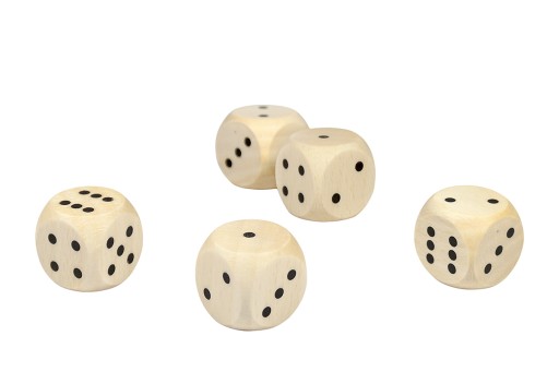 Набор кубиков DICE, 5 шт., 2x2 см, ДЕРЕВЯННЫЕ