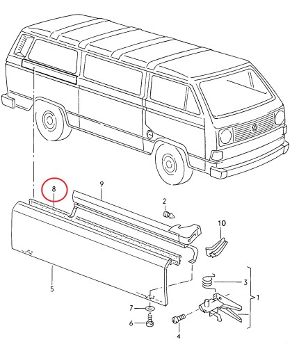 Уплотнение крышки сдвижной двери VW Bus T2/T3