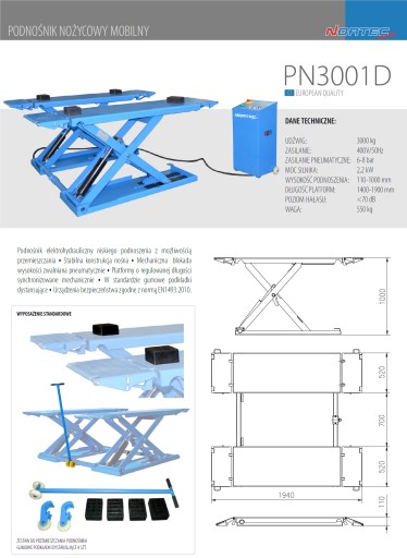 Ножничный подъемник NORTEC PN3001D 3 T, подпорог