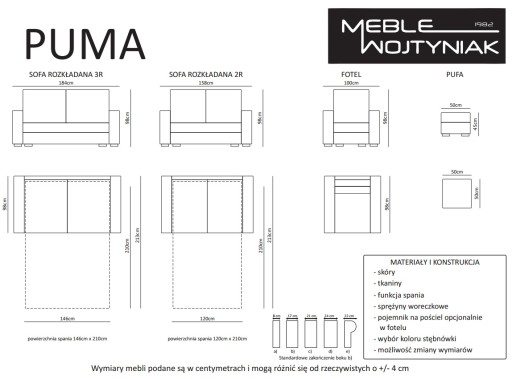 Sofa PUMA rozkładana funkcja codziennego spania