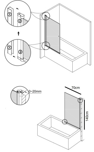 ЭКРАН 70 см для ванны 140 графит Cristal