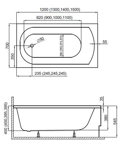 Прямоугольная ванна, CLASSIC SCREEN HOUSING, 150x70