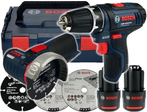 GSR 12V-15 + GWS 12V-76 BOSCH 2x3,0 Ач L-BOXX