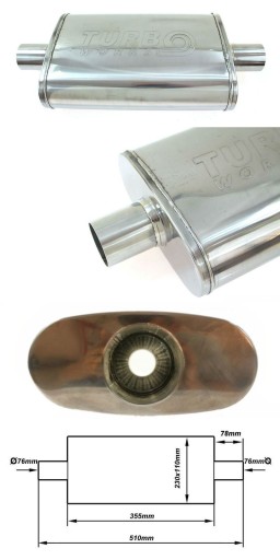 Центральный глушитель 76 мм TurboWorks LT 304SS 355 мм
