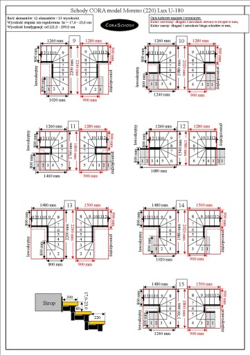 Модель лестницы DUED Moreno 220 Lux U180 12 элементов