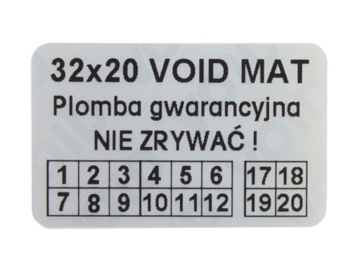 ПЕЧАТИ ГАРАНТИЙНЫЕ НАКЛЕЙКИ 32x20 VOID MAT 1000ШТ.