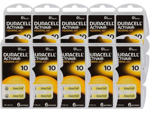 60 x Baterie słuchowe 10 PR70 Duracell ActivAir