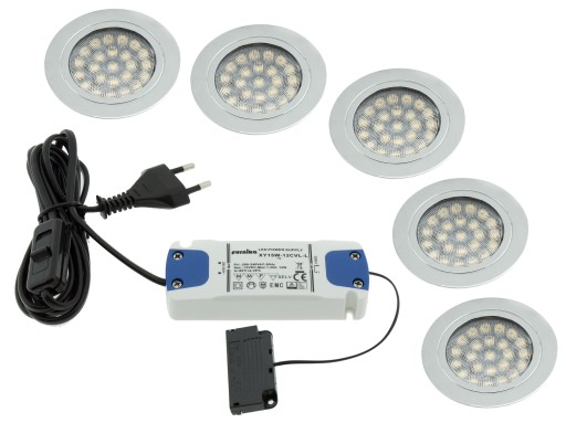 Kpl 5x ROUND LED 1,8W 12V oczko sufitowe+zasilacz