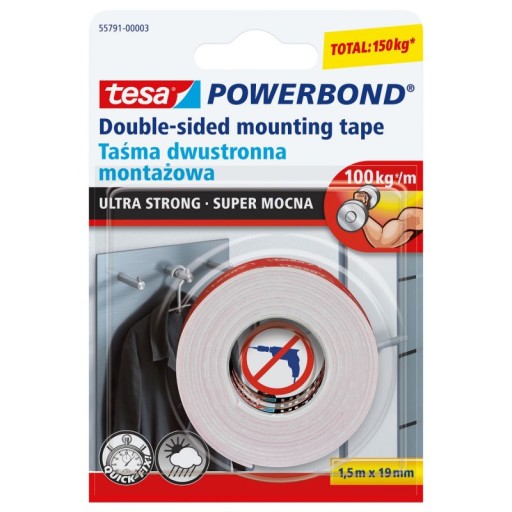 TESA Powerbond Taśma Montażowa 1,5m 19mm Z REKLAMY