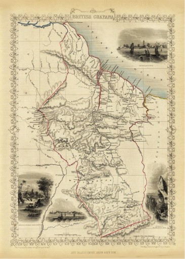 GUJANA Georgetown mapa ilustrowana Tallis 1851 r