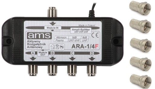 Rozgałęźnik antenowy DVB-T2 aktywny ARA 1/4F 4TV