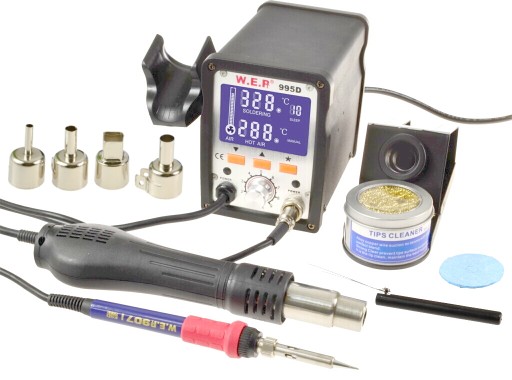 Stacja WEP 995D LCD HOTAIR + MOCNA GROTÓWKA 75W!!!