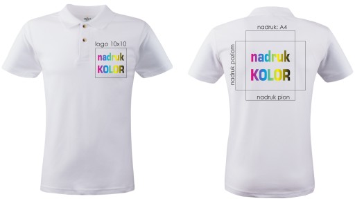 Koszulka biała POLO z nadrukiem logo + A4 DTG P.