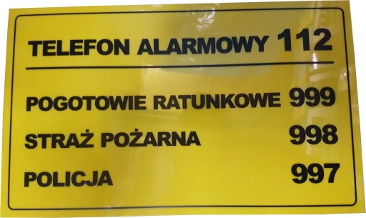 TABLICA TABLICZKA TELEFONY ALARMOWE